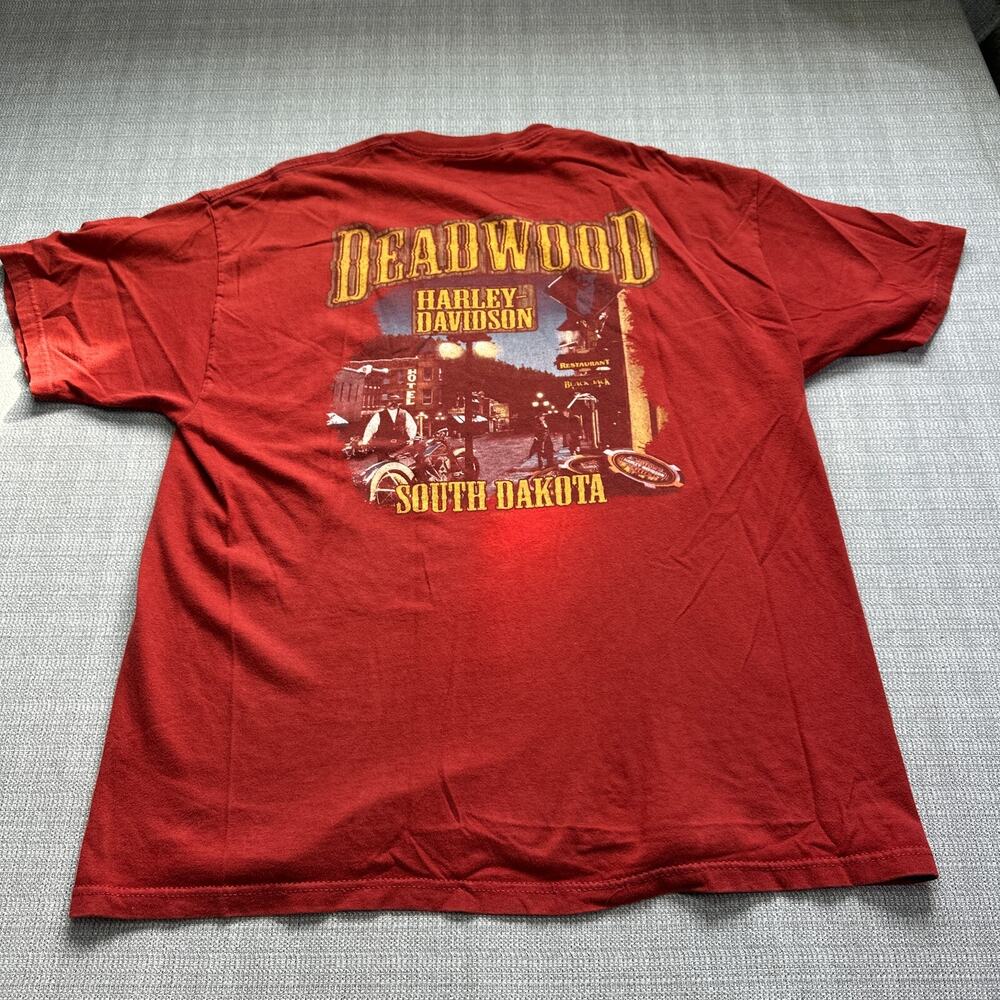 Harley Davidson Graphic Tee XXL Red Vintage Biker Motorcycle Y2K Deadwood